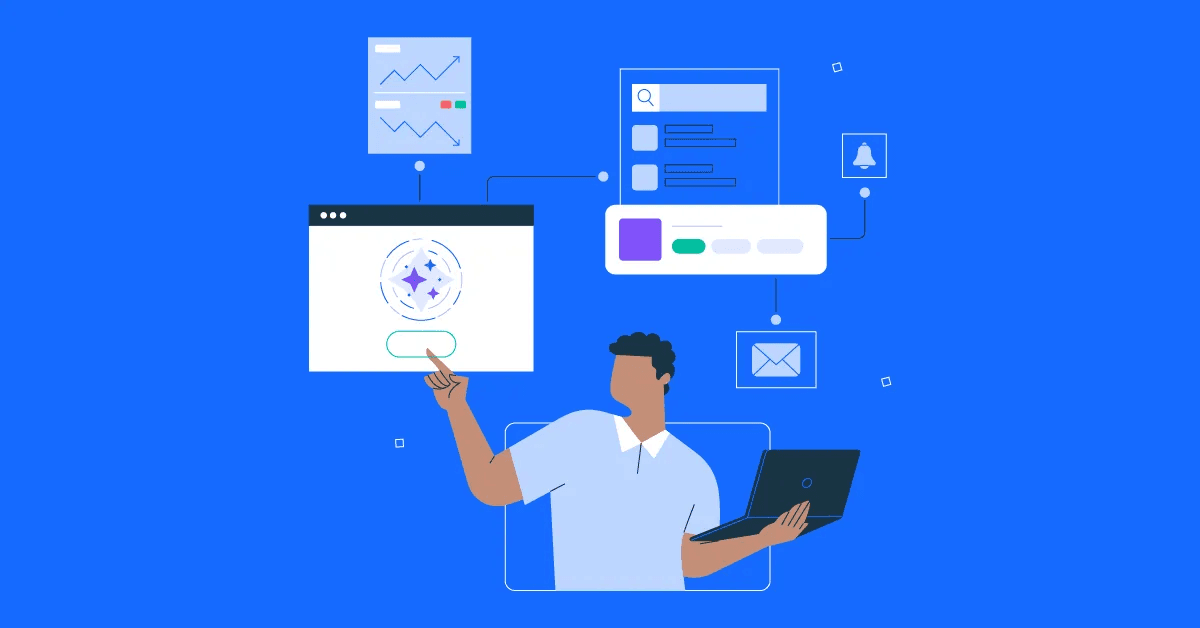 A person working with an AI assistant across dashboards