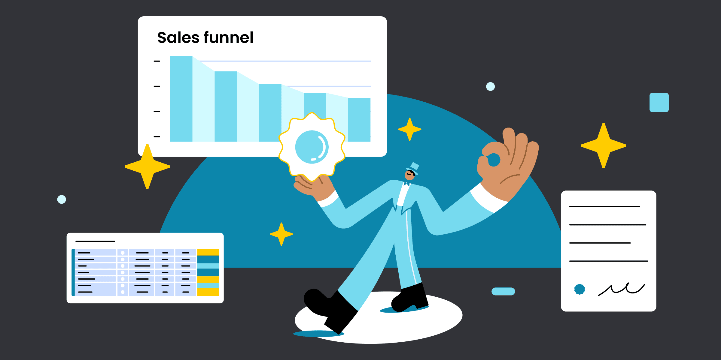 A sales funnel chart with operational records